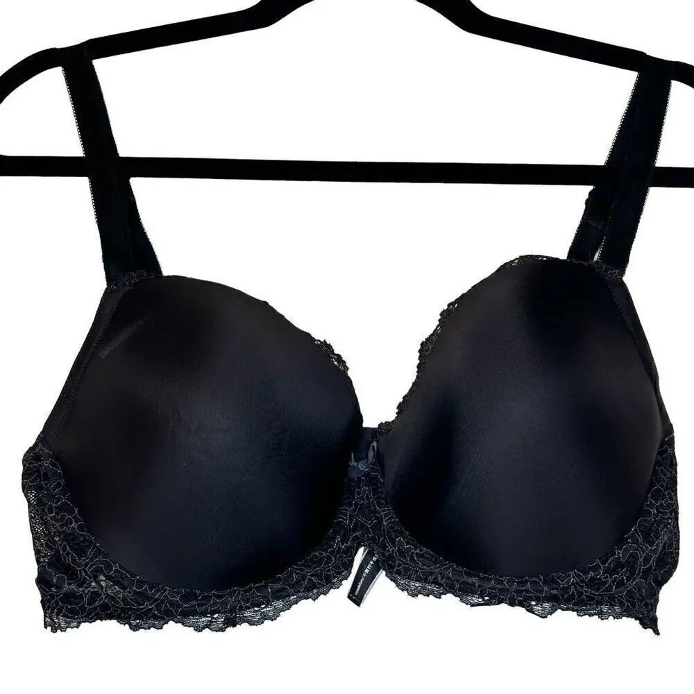 Victoria's Secret Lace Trim Lined Underwire Padded T-Shirt Bra Black Size 36DD